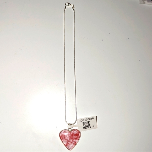 Cherry Watermelon Quartz Sterling Silver Heart-Shaped Pendant Necklace - Picture 3 of 5